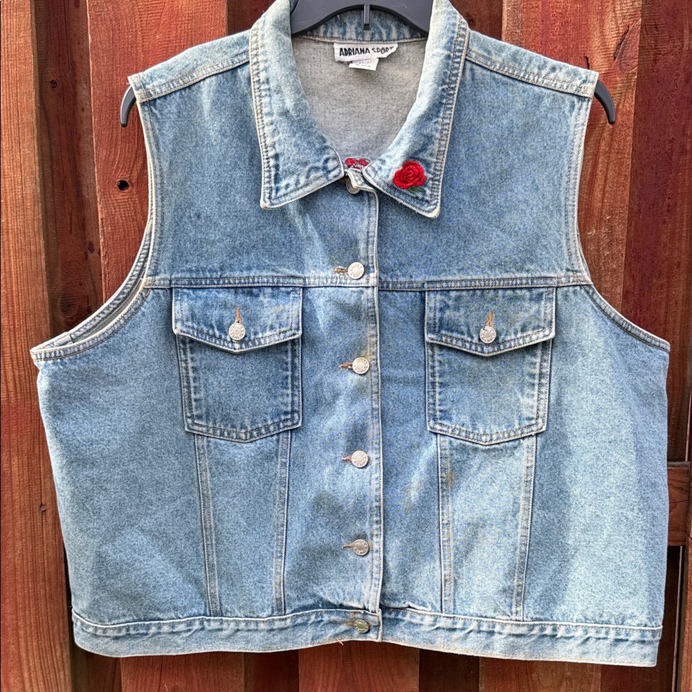 Adriana Sport Denim Vest with Rose Patch Size 22/24